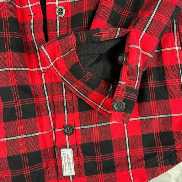 Eddie Bauer Jacket Shacket Womens Medium Red Black Plaid Sherpa Button Up (0735) - Picture 4 of 12